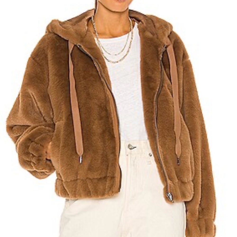 Free People Freya Tan Faux Fur Jacket